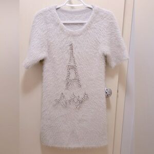 BNWOT Casual Gray and White Mini Sheath Dress with Short Sleeves and Crew Neck